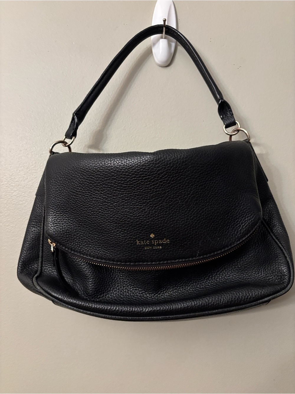 kate spade Black Pebbled Leather Top-Handle Shoulder Bag with Gold Hardware EUC!